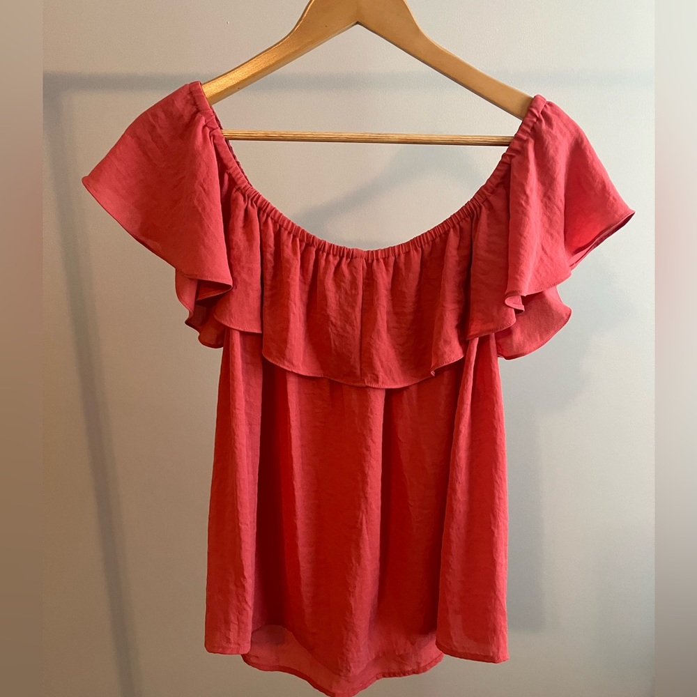 Anthropologie off-shoulder coral blouse